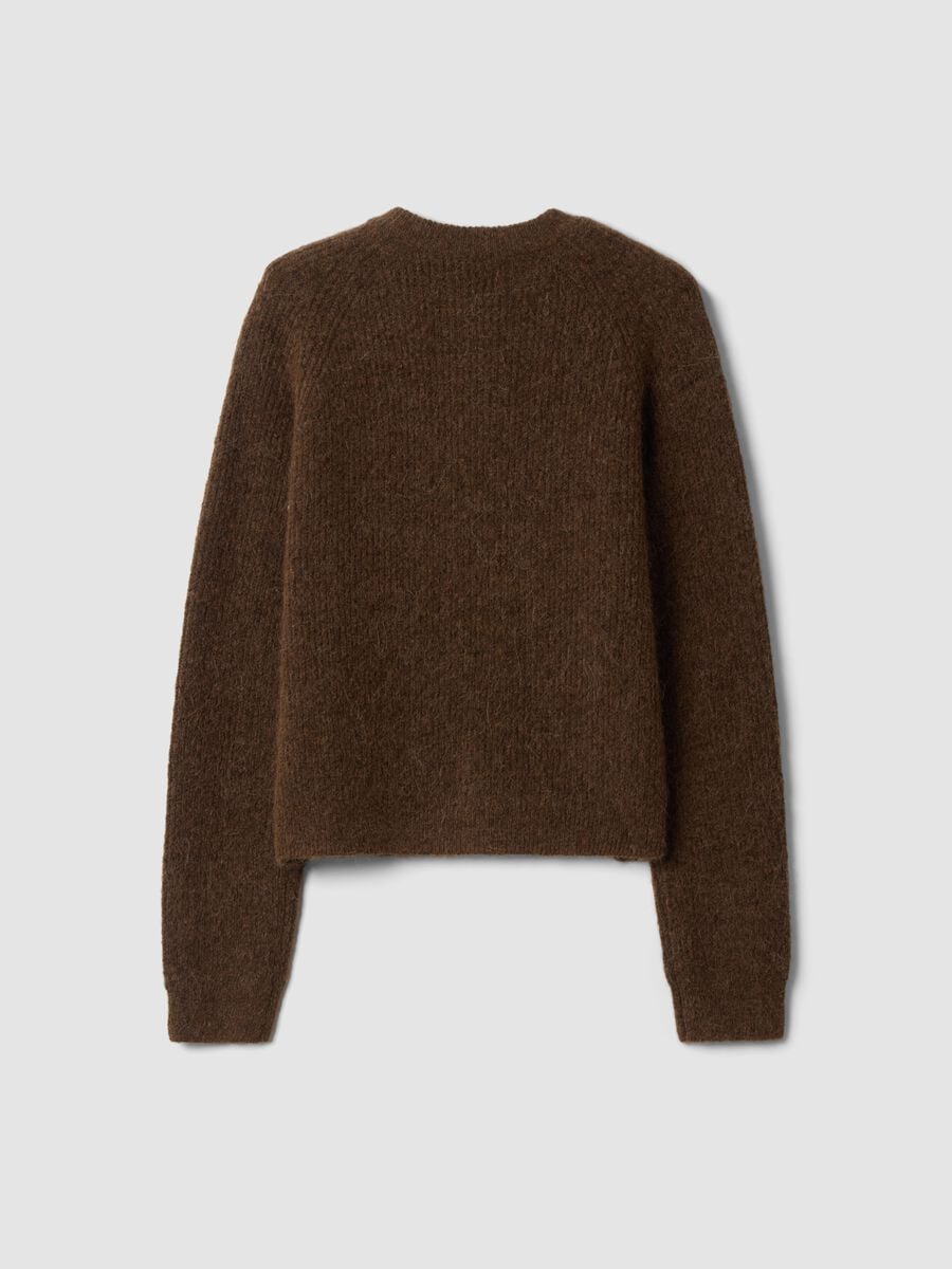 Brown stretchy wool and alpaca crew-neck cardigan_2