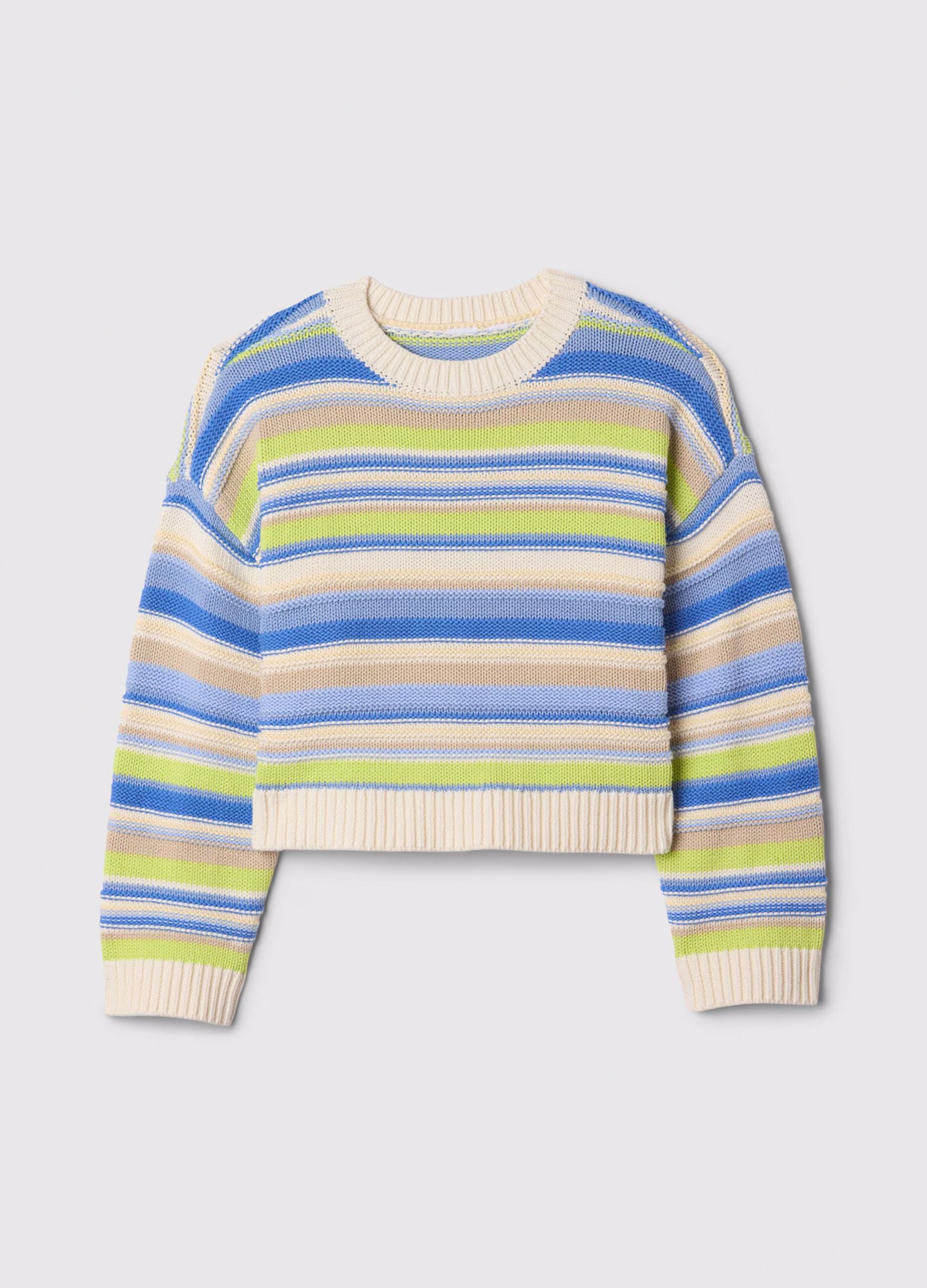 Green and light blue pullover in striped cotton