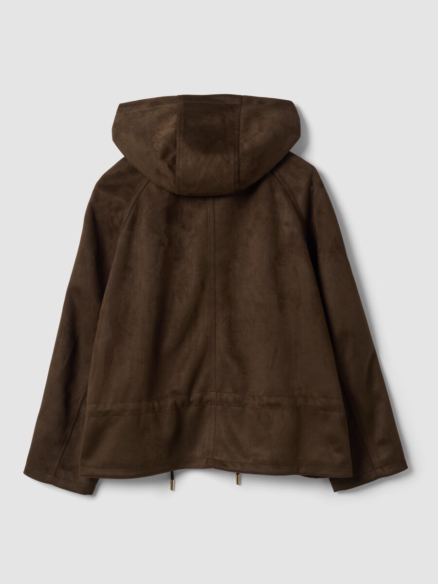 Brown parka with hood, zip and press-stud fastening_6