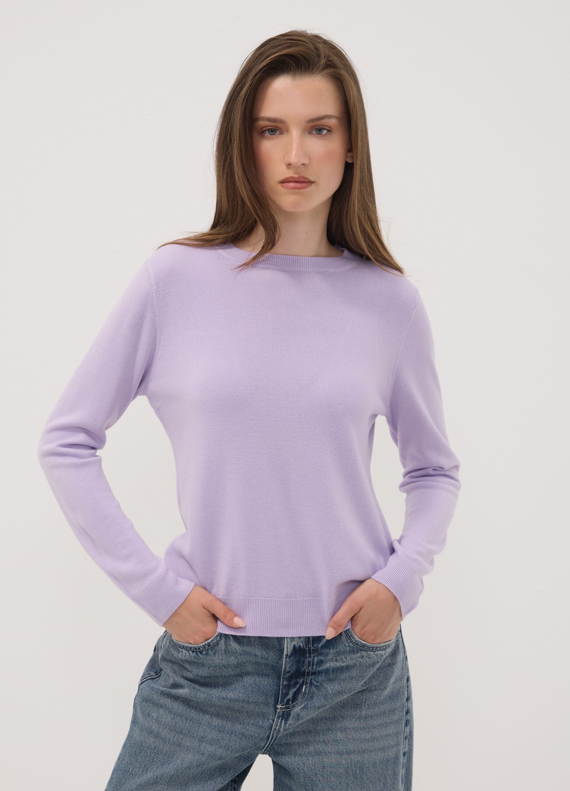 Maglia viola girocollo regular fit a maniche lunghe