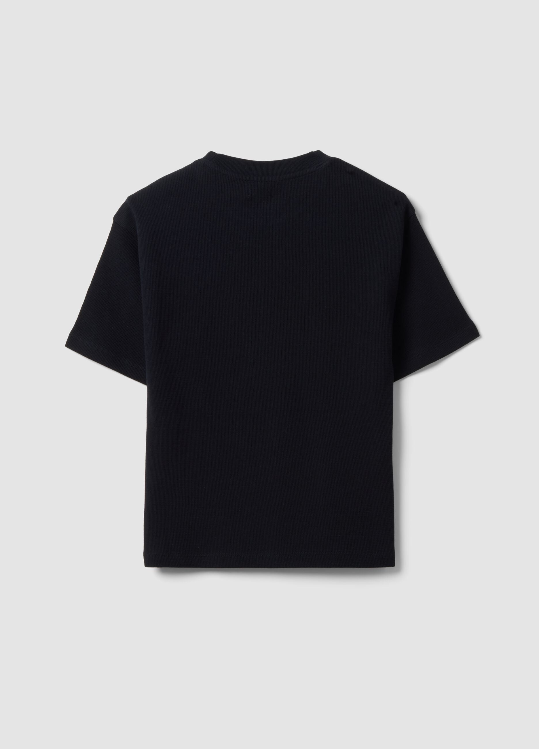 Oversized black pure organic cotton T-shirt with honeycomb texture for boys