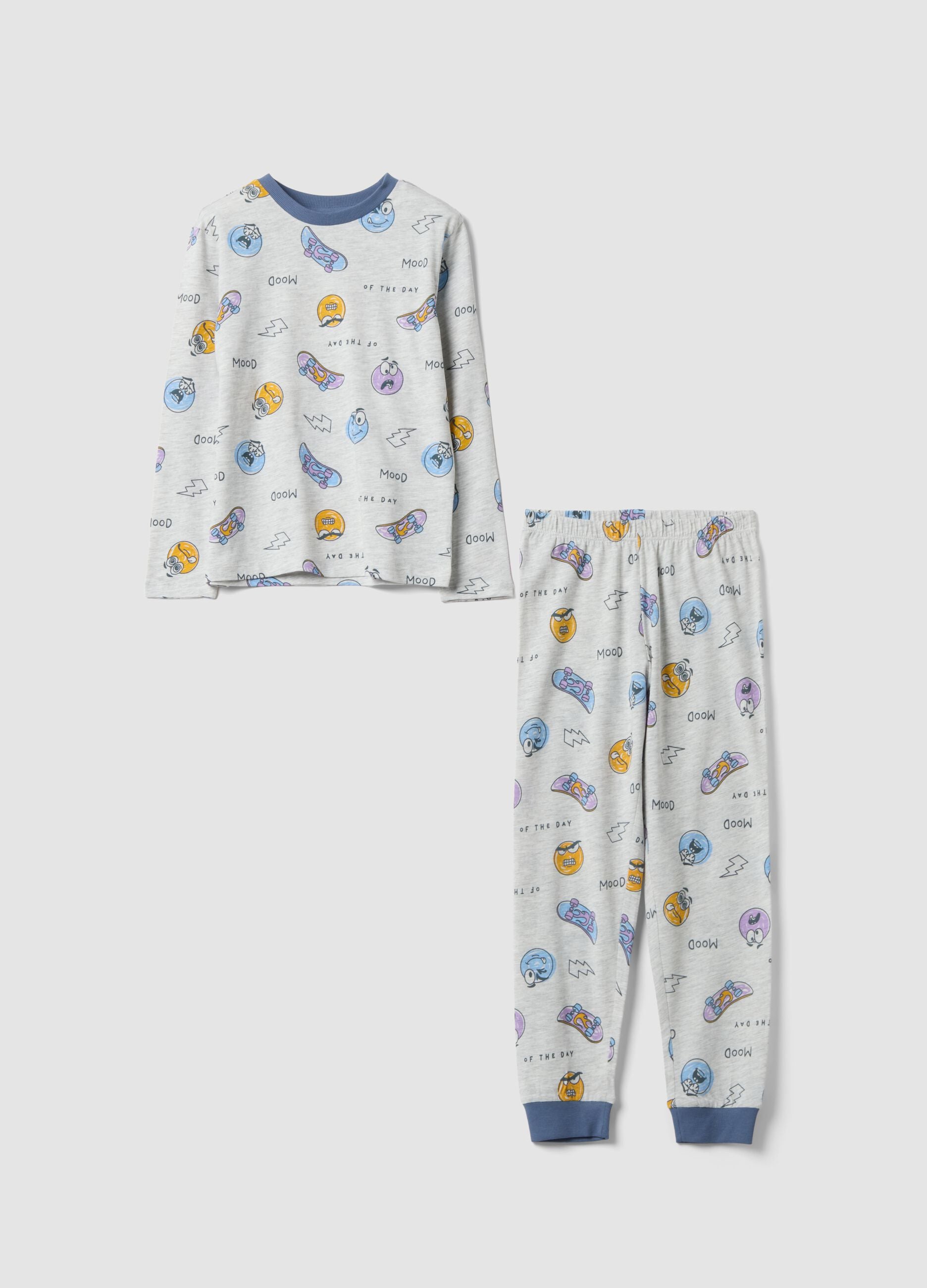 Grey organic cotton jersey pyjamas with all-over print for boys