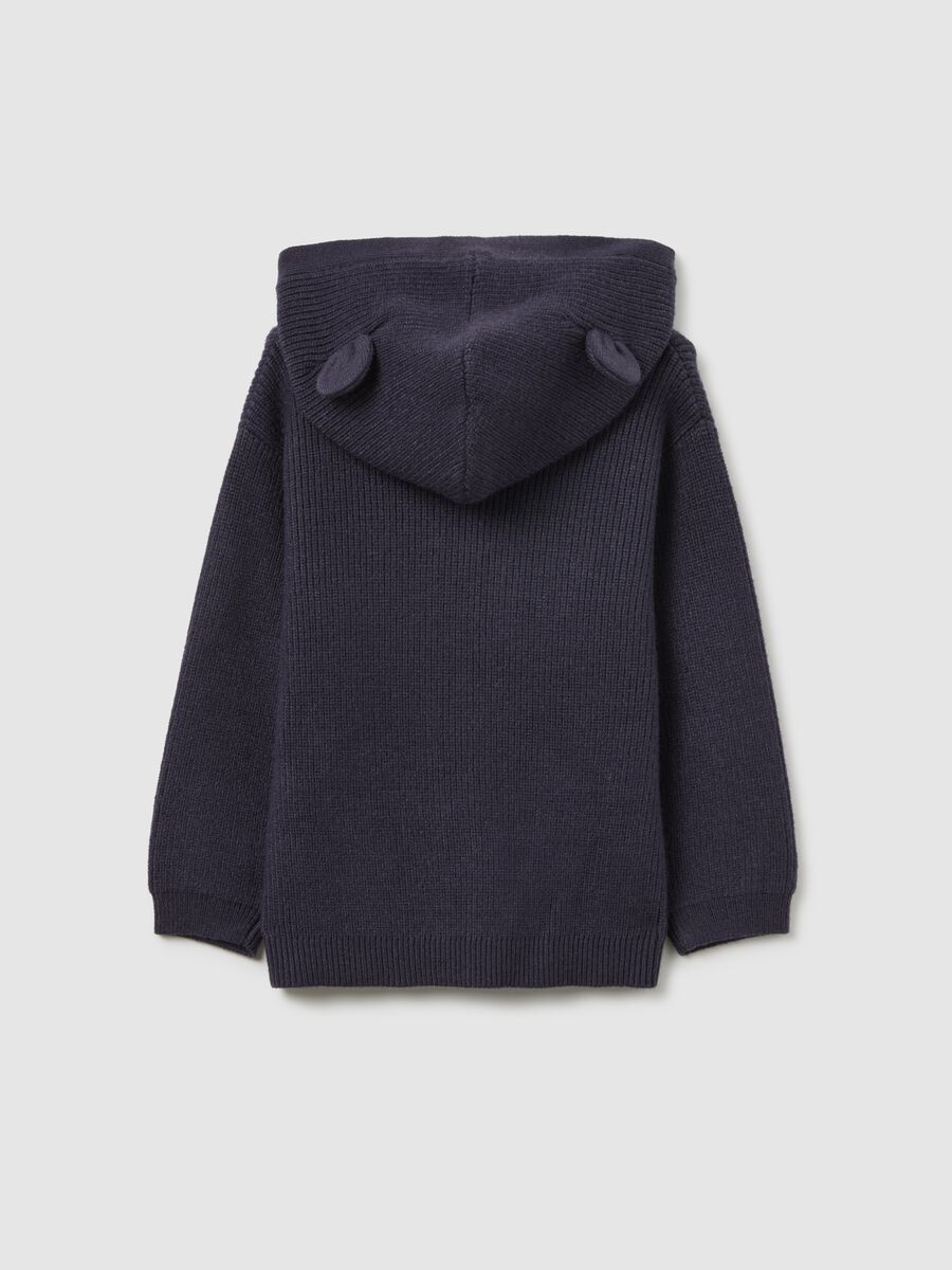 Regular Fit Blue Ribbed Baby Cardigan with Hood_1