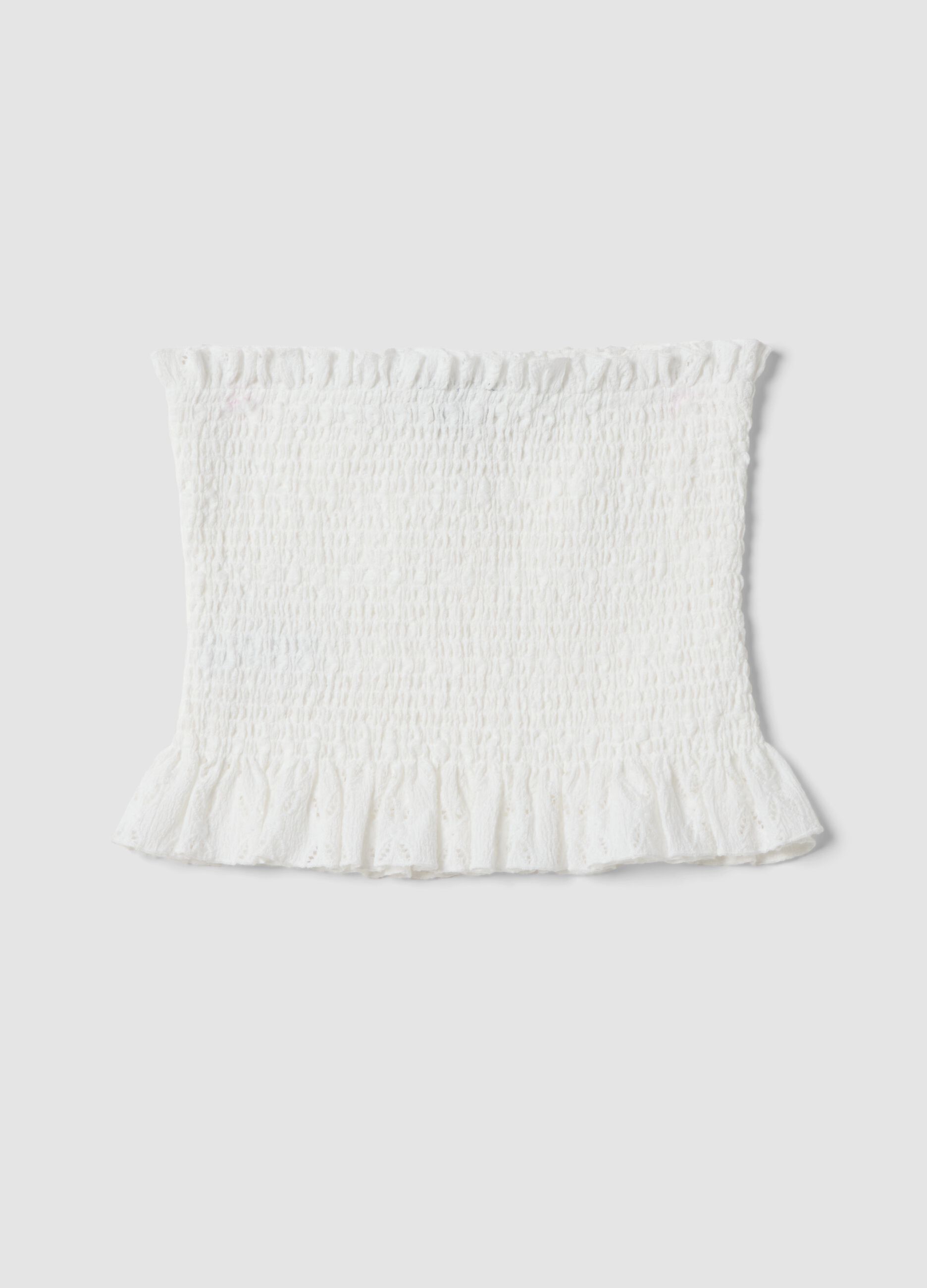 White ruched stretch-fabric top