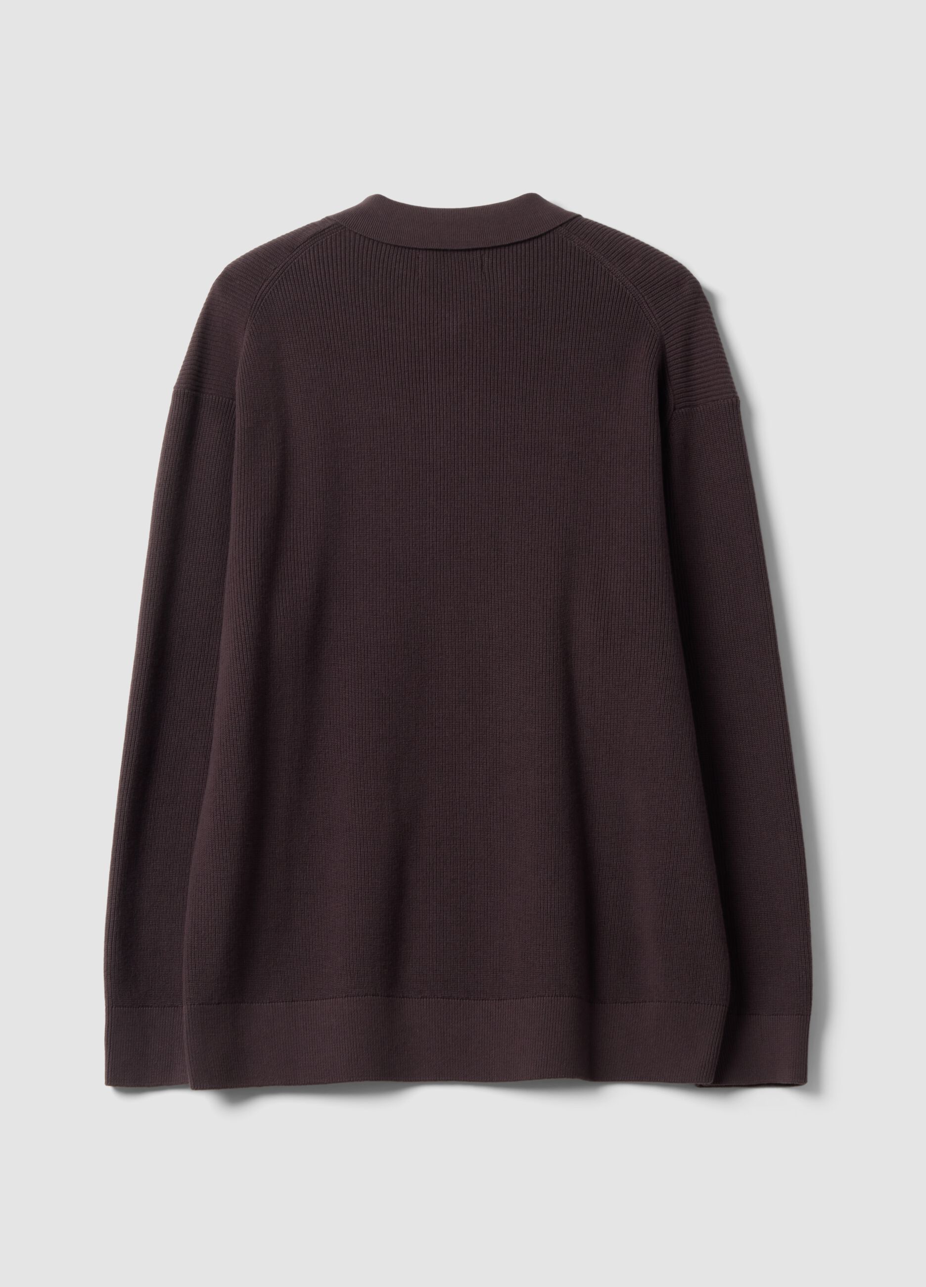 Polo marrone in puro cotone con zip e collo classico