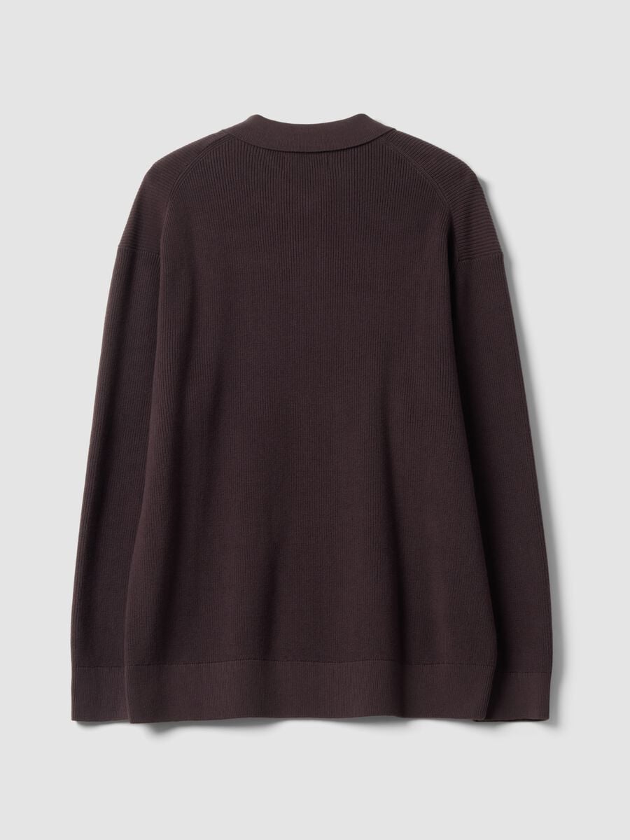 Polo marrone in puro cotone con zip e collo classico_6