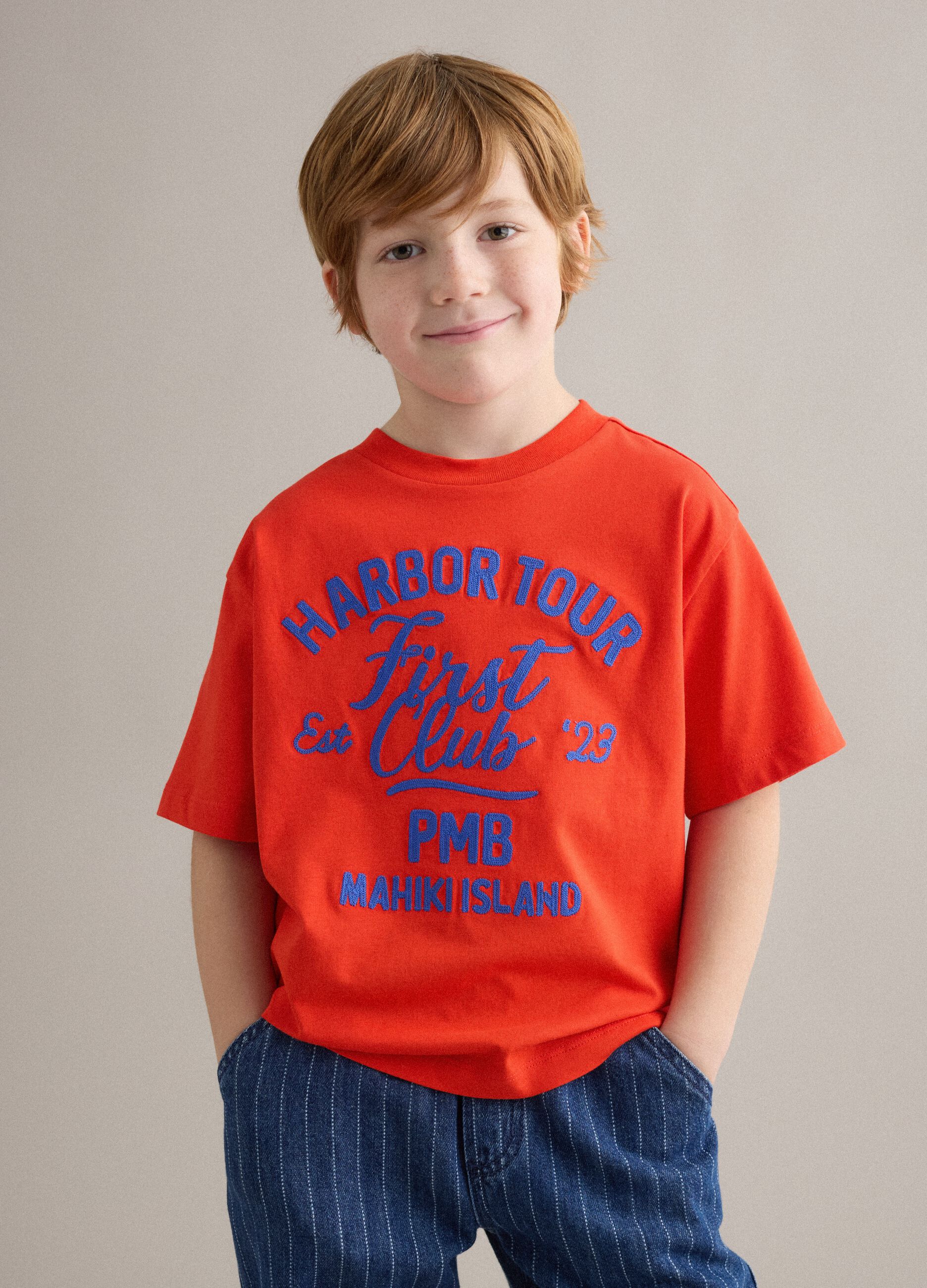 Red pure cotton oversized T-shirt for boys