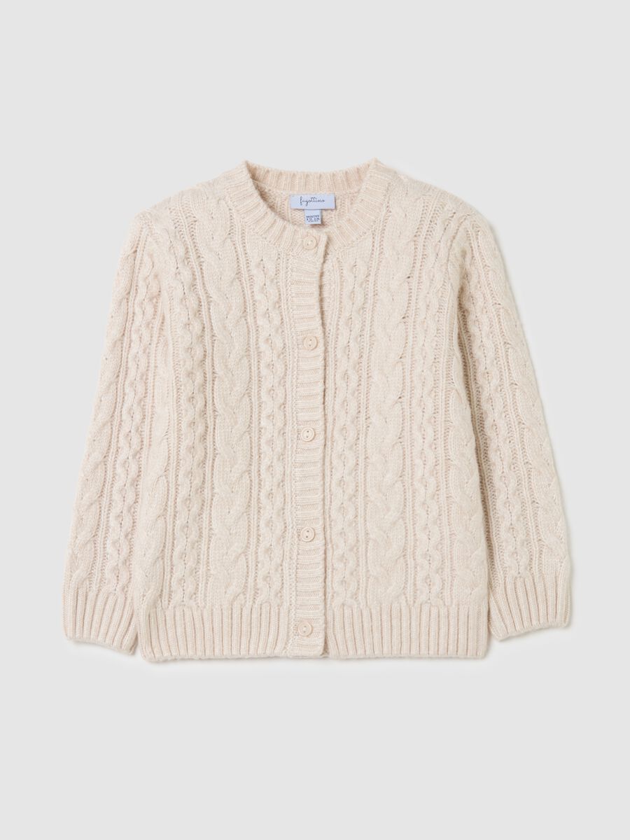 Beige regular fit baby cardigan with buttons_0
