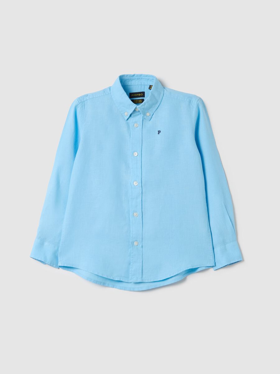 Light blue linen shirt with logo embroidery_3