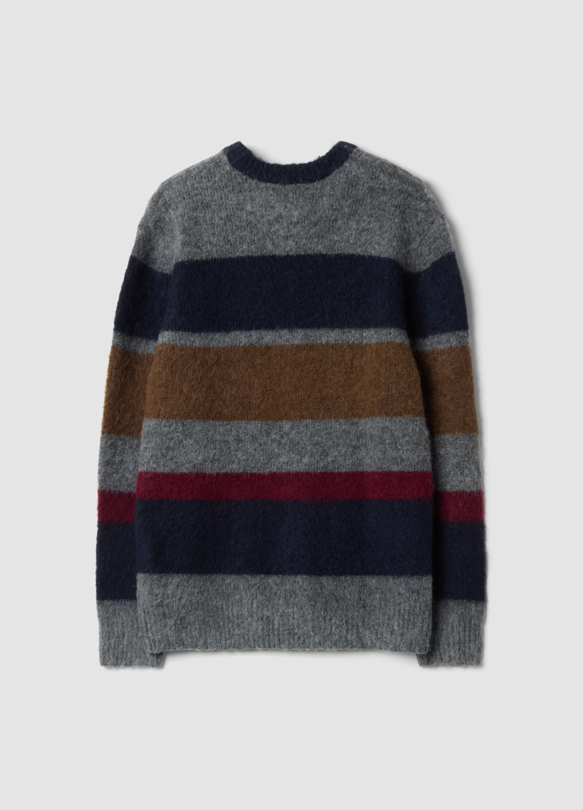 Grey striped stretch wool crew-neck jumper, regular fit