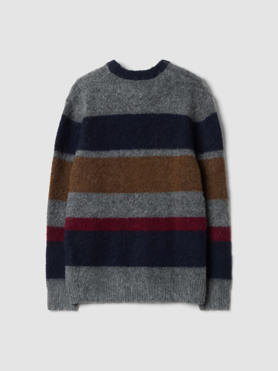 Maglione grigio in lana elasticizzata a righe con girocollo regular fit_2
