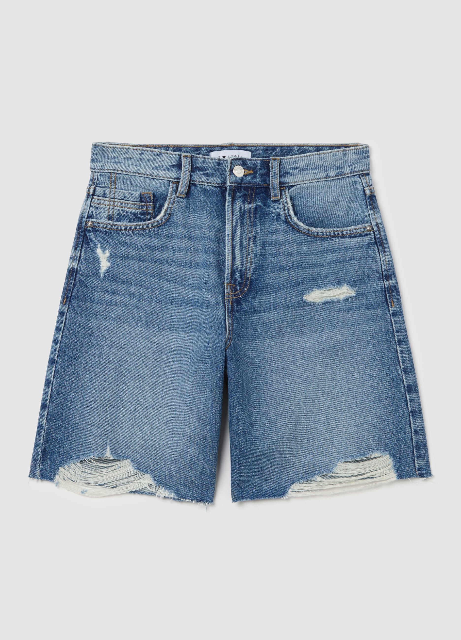 Shorts da donna in puro cotone denim azzurro regular fit