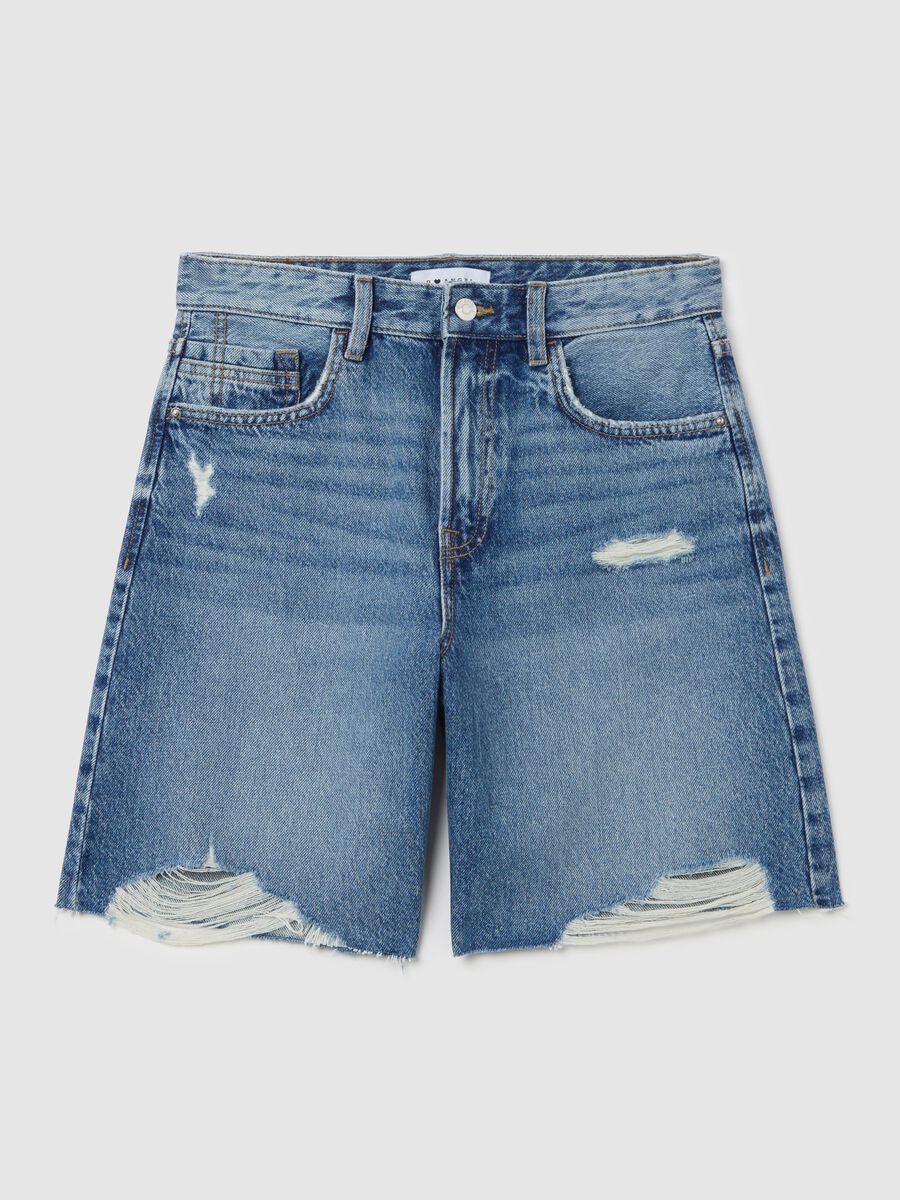 Five-pocket denim shorts with ripped details_4