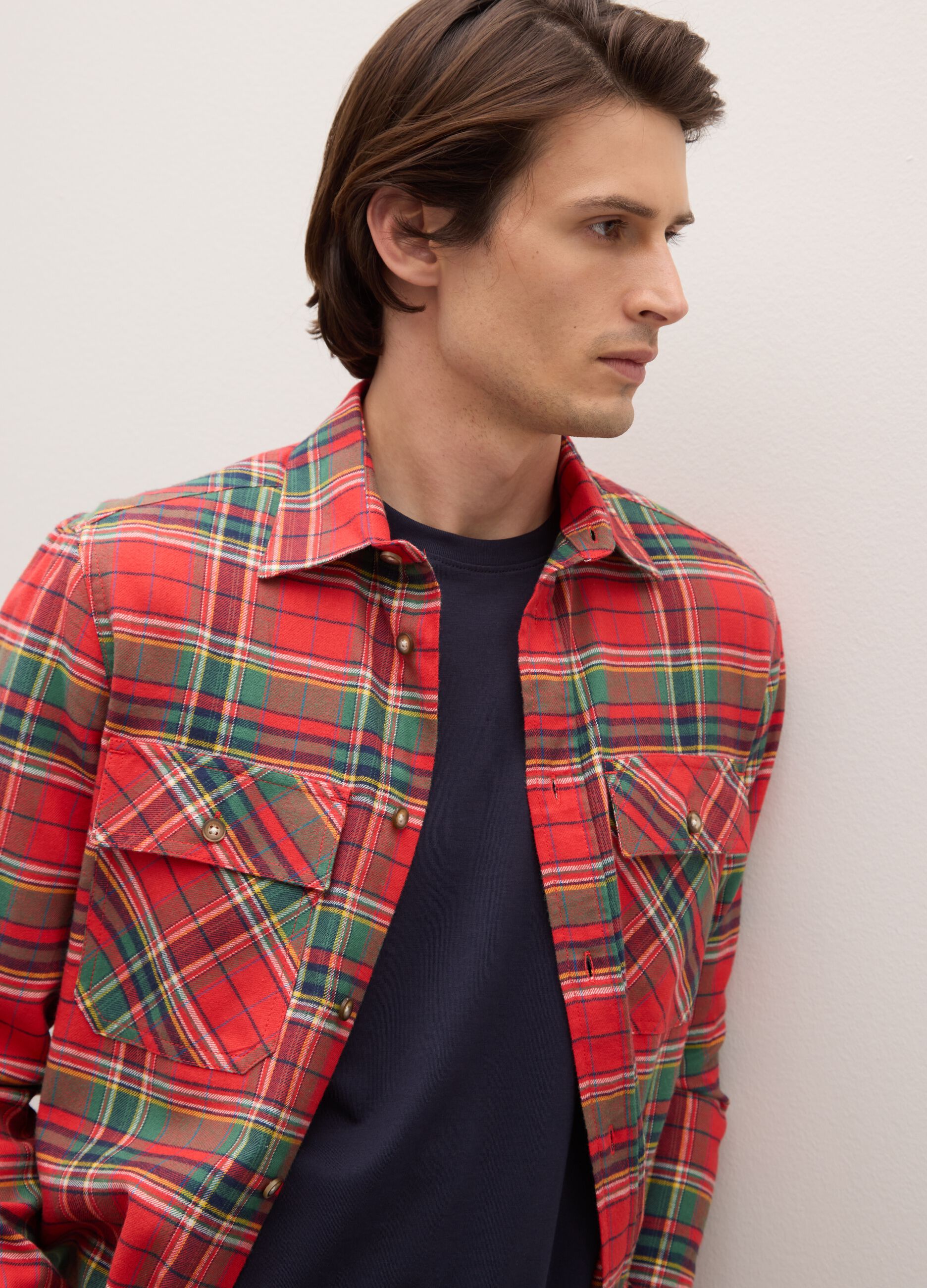 Multi-colour check shirt in pure cotton regular fit flannel