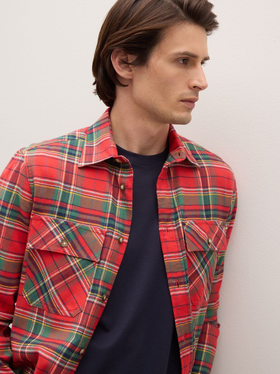 Multi-colour check shirt in pure cotton regular fit flannel_0