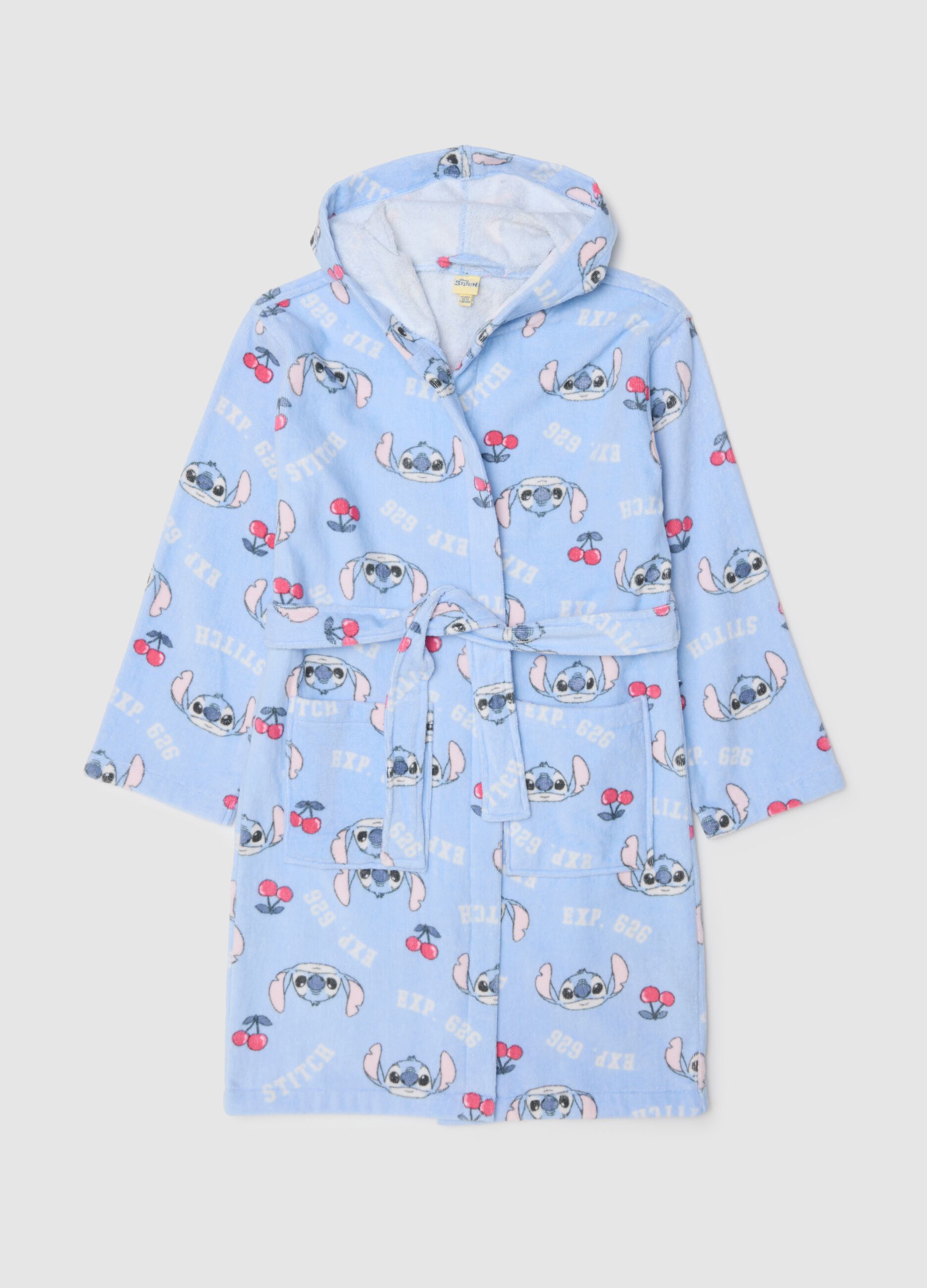 Girls' blue hooded bathrobe in pure cotton