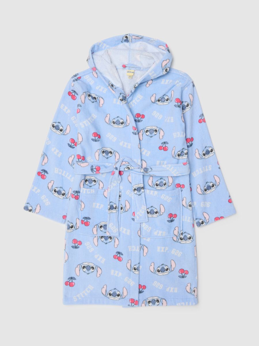 Girls' blue hooded bathrobe in pure cotton_0