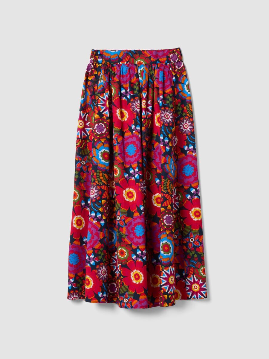 Multicolour midi skirt in pure cotton with elasticated waist_4