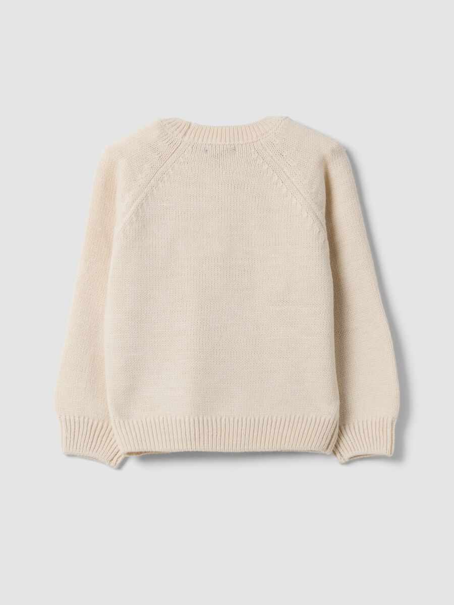 Maglione beige girocollo con fiore regular fit_1