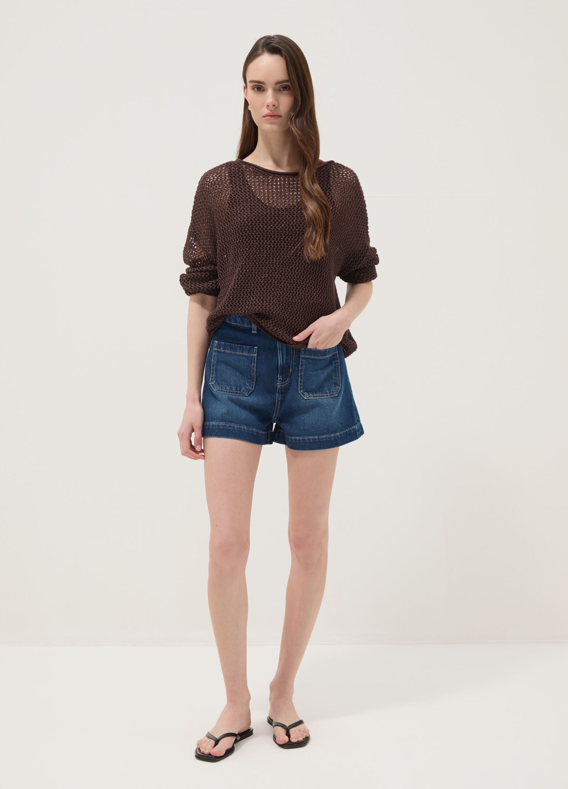 Blue denim Bermuda shorts in pure cotton