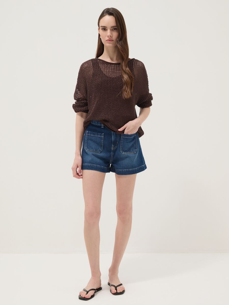 Blue denim Bermuda shorts in pure cotton_0