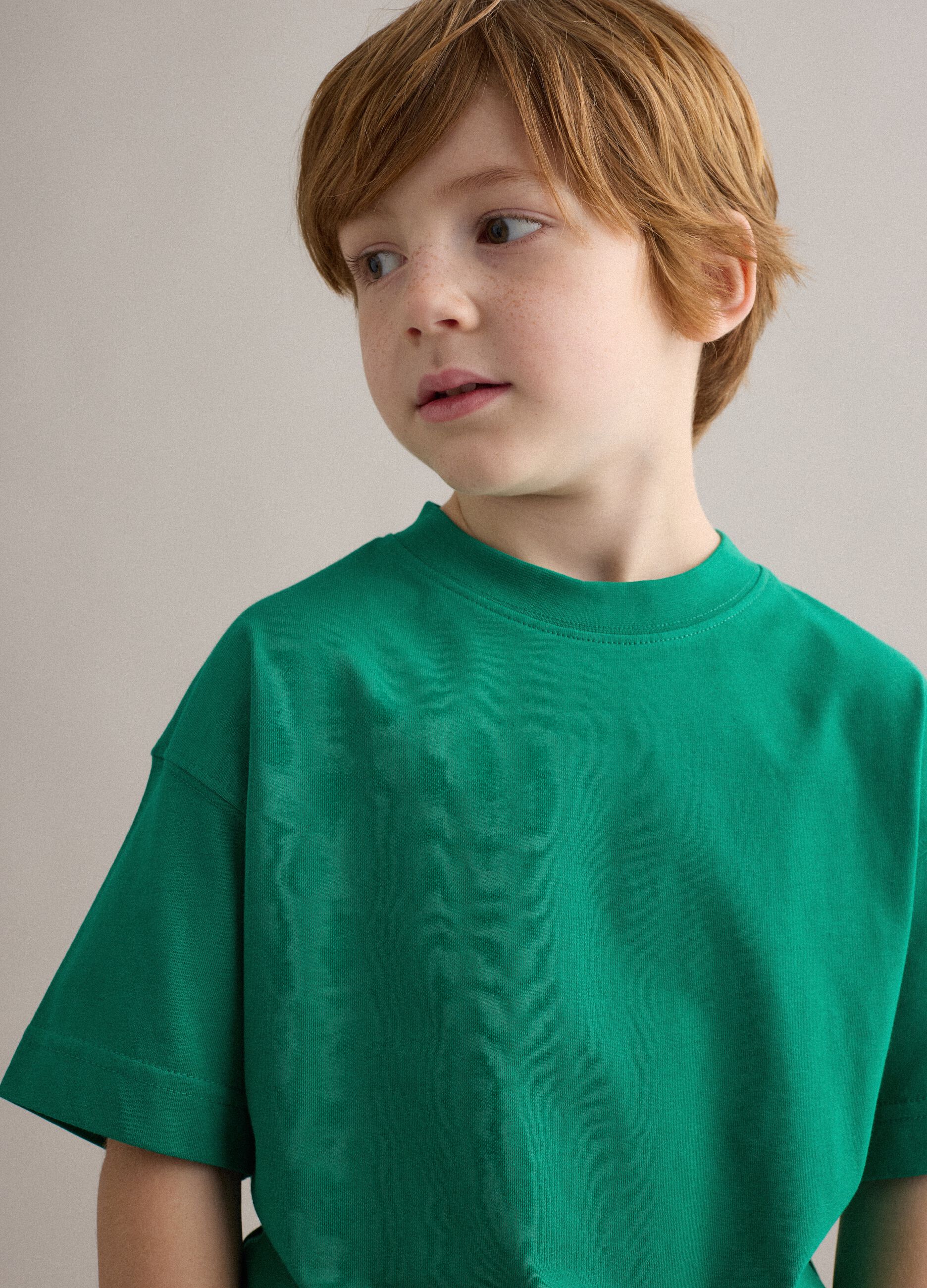 Kid's green pure cotton oversized fit t-shirt
