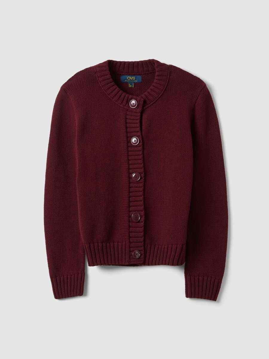 Cardigan rosso in puro cotone con girocollo e bottoni regular fit_4