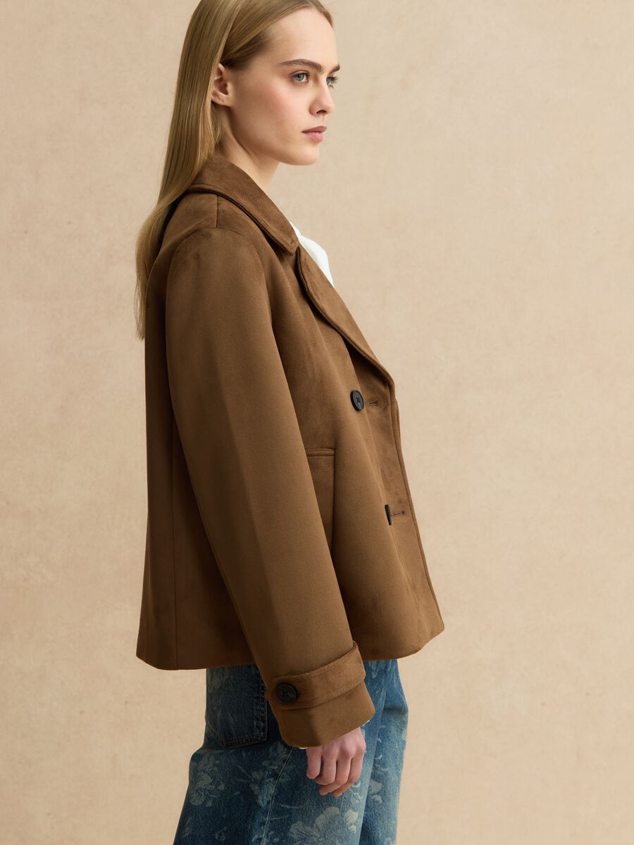 Peacoat doppiopetto marrone con tasche effetto camoscio regular fit_1