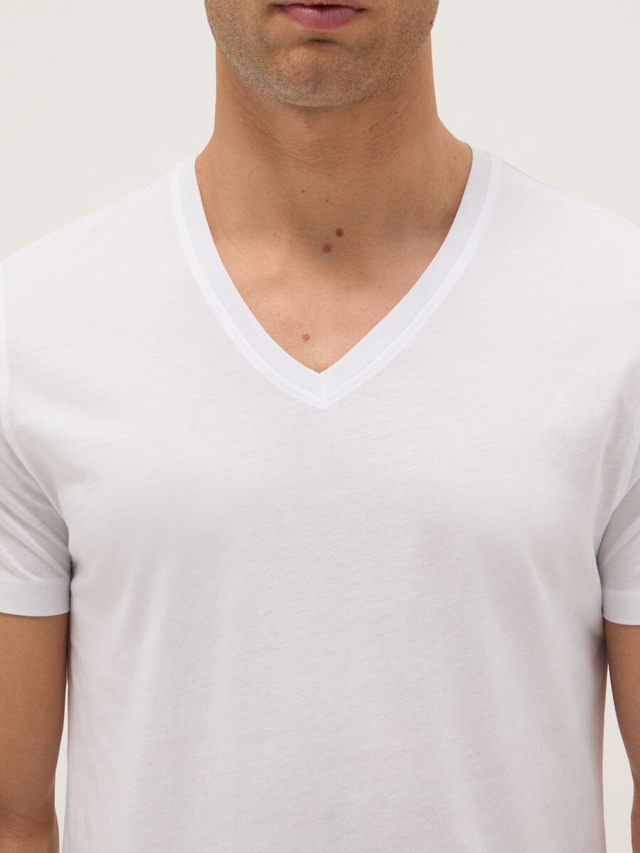 Two-Pack White T-Shirts with Deep V-Neck in Pure Cotton Regular Fit_1