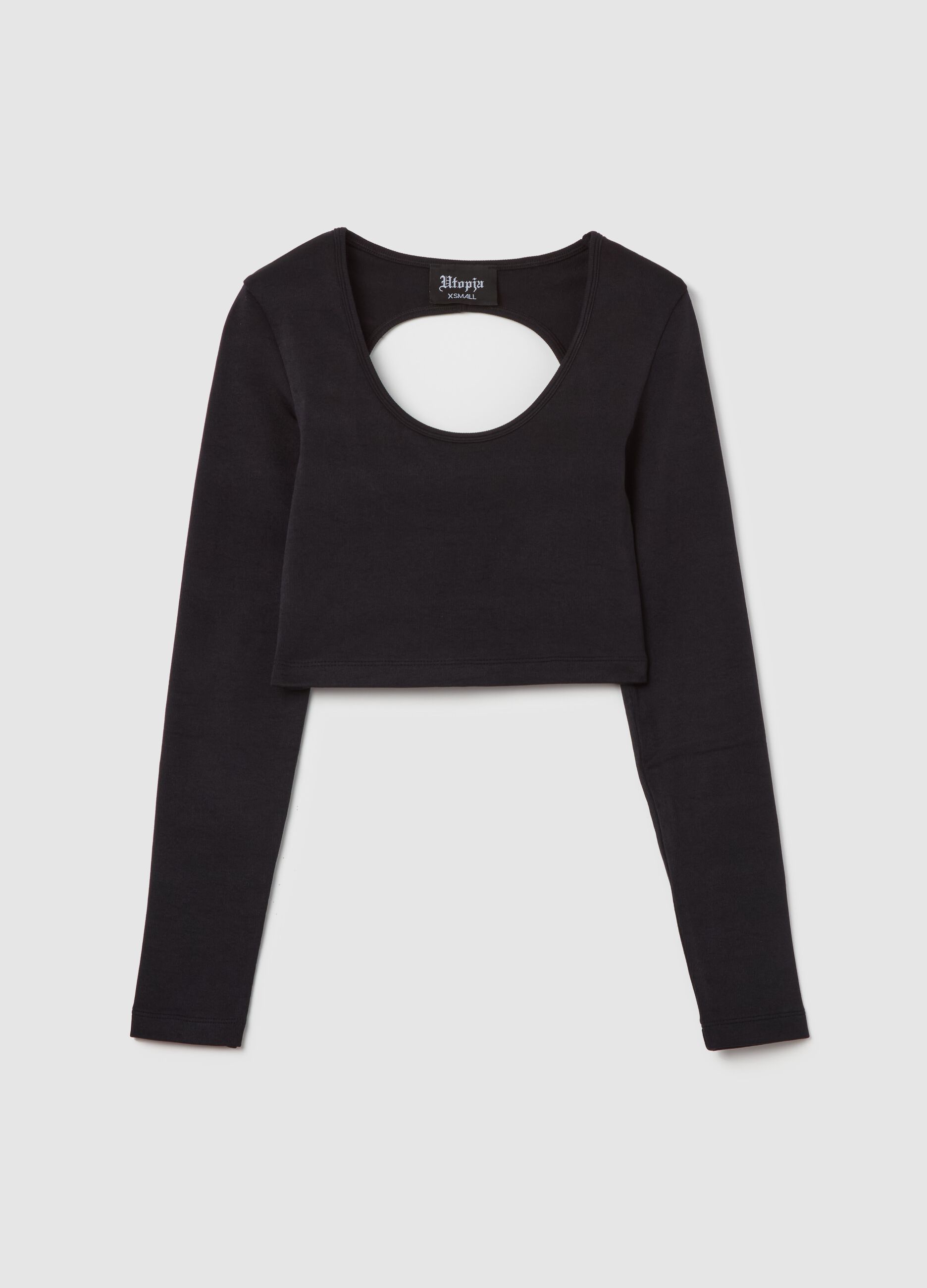 Cut Out Crop Long-sleeved Black