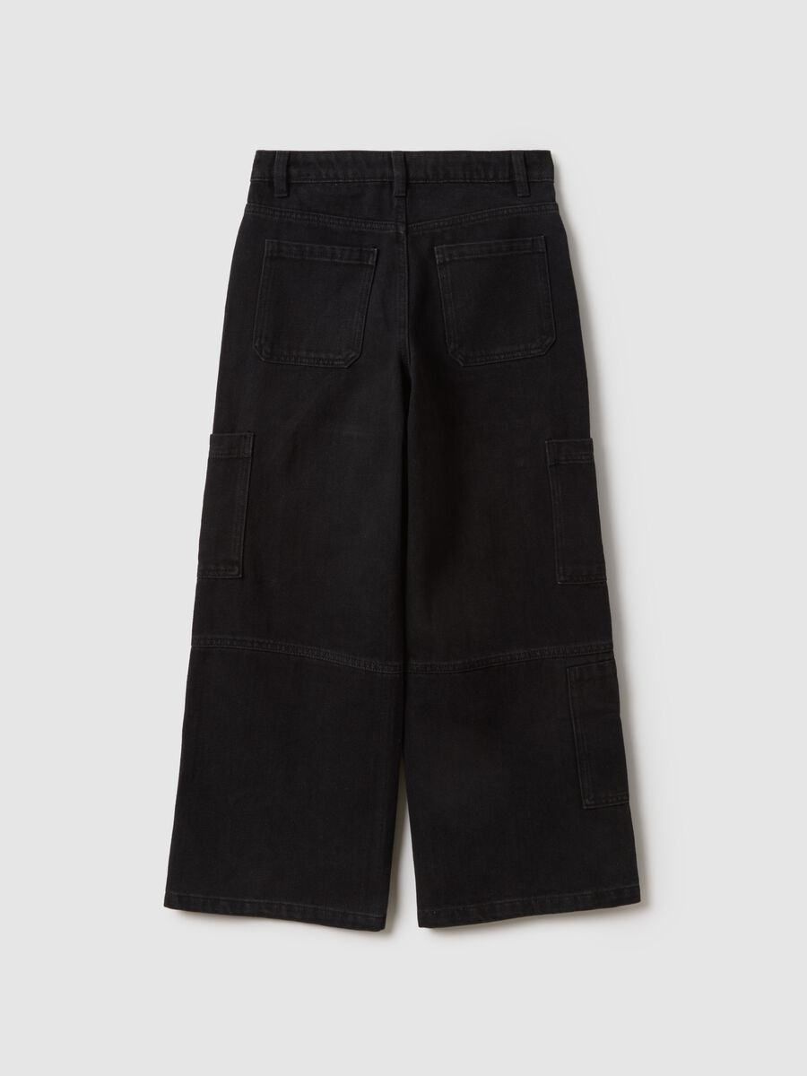 Black cotton blend cargo trousers for girls regular fit_4