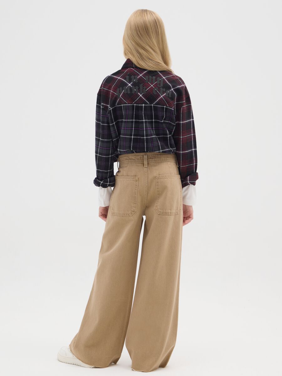 Pantaloni da ragazza in puro cotone beige wide leg_1