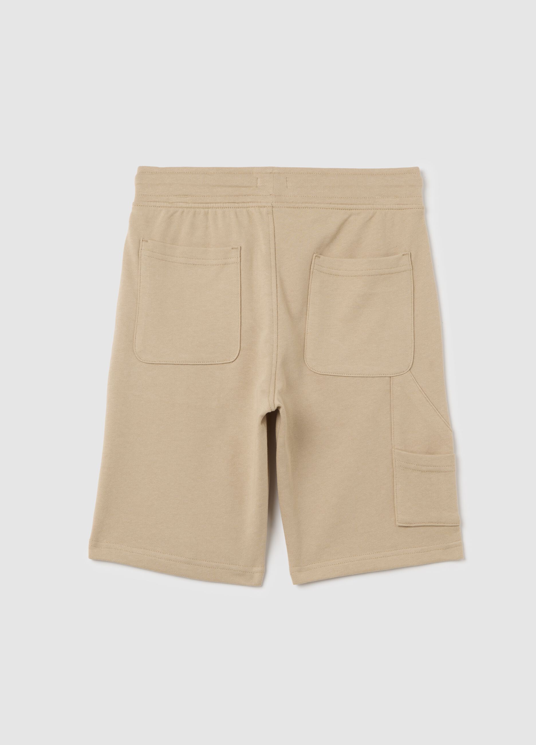 Pantaloni corti da ragazzo in puro cotone beige regular fit con tasche