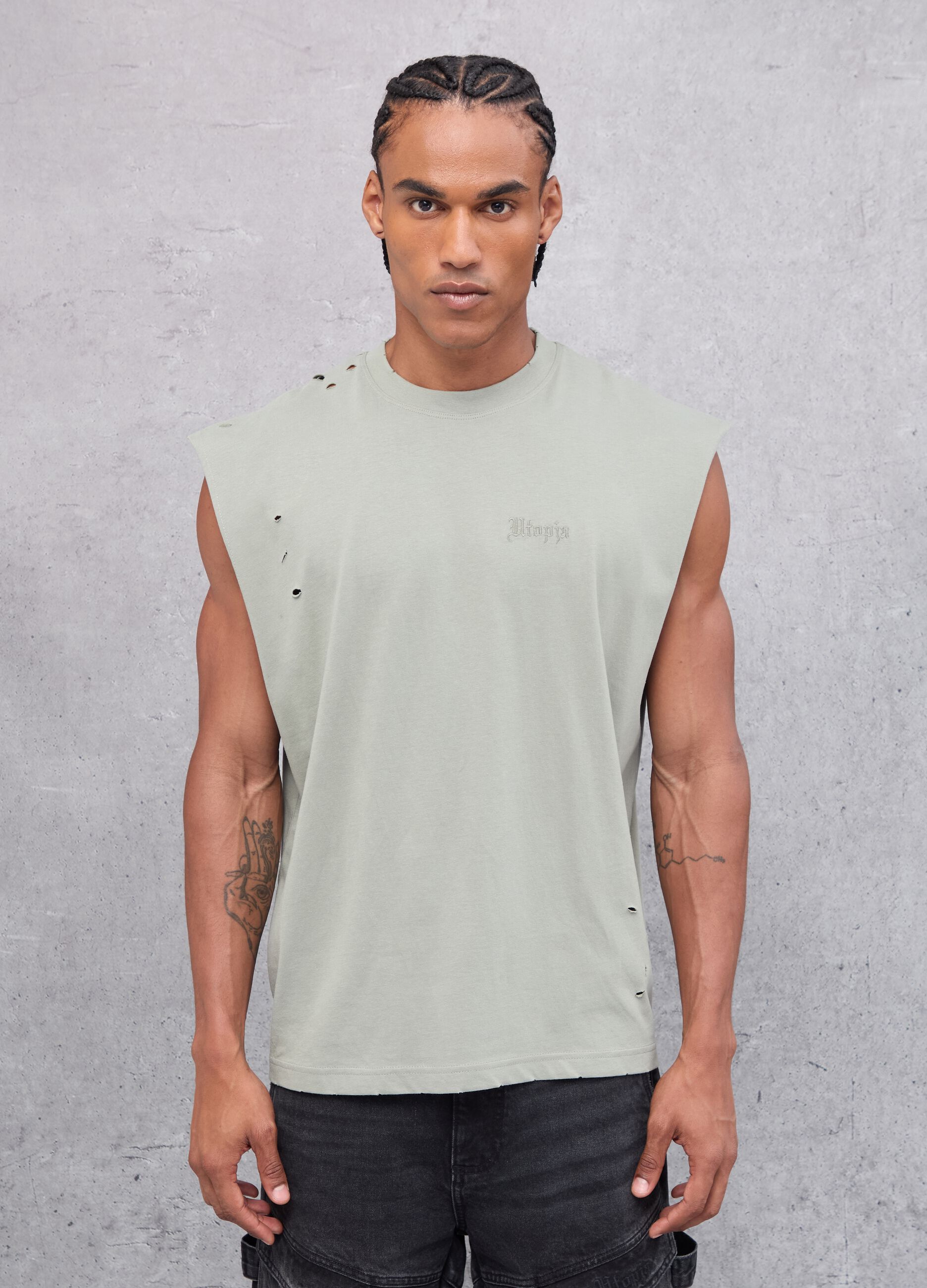 Distressed Tank Top Military Green