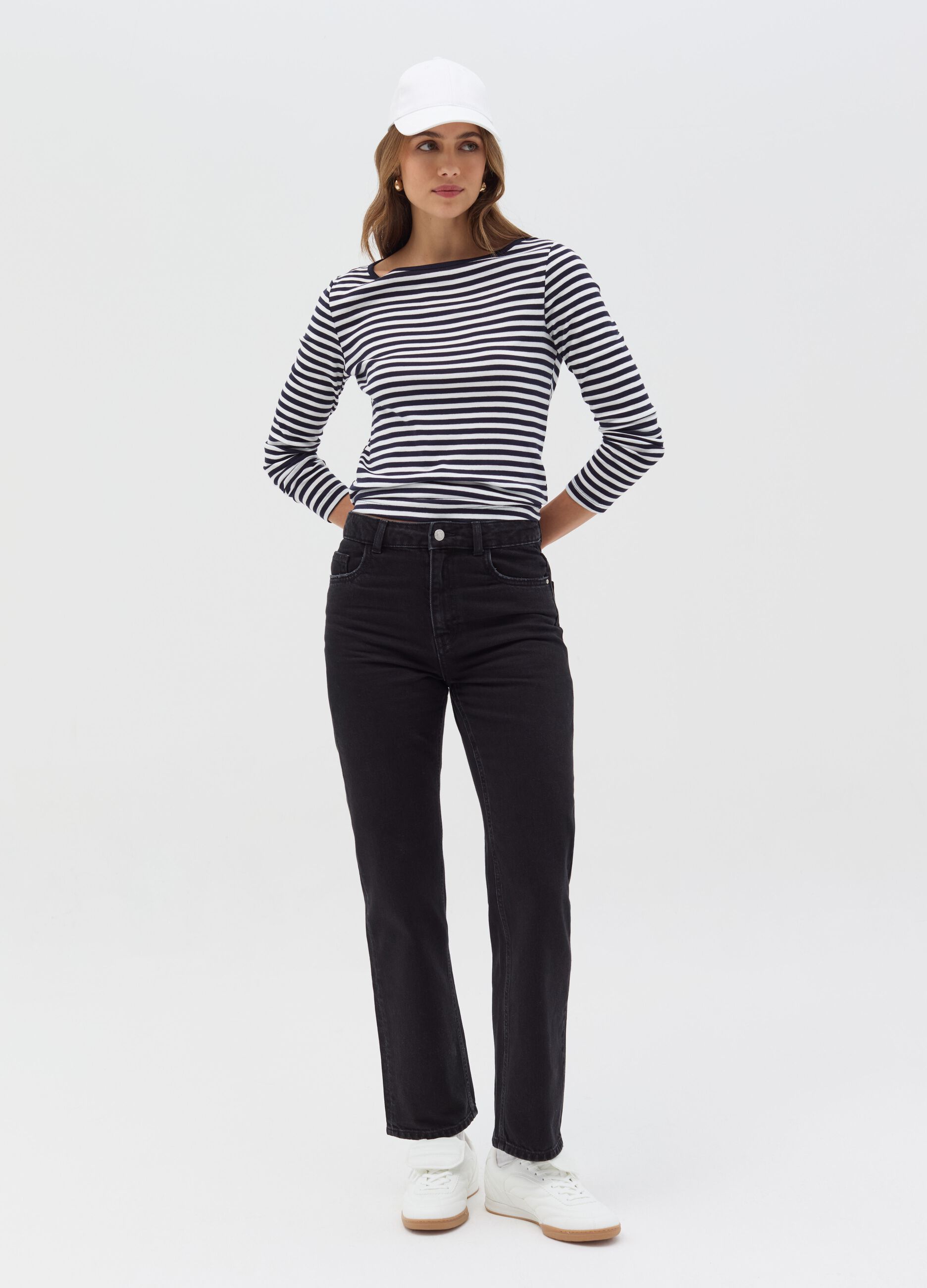 T-shirt a righe con maniche lunghe