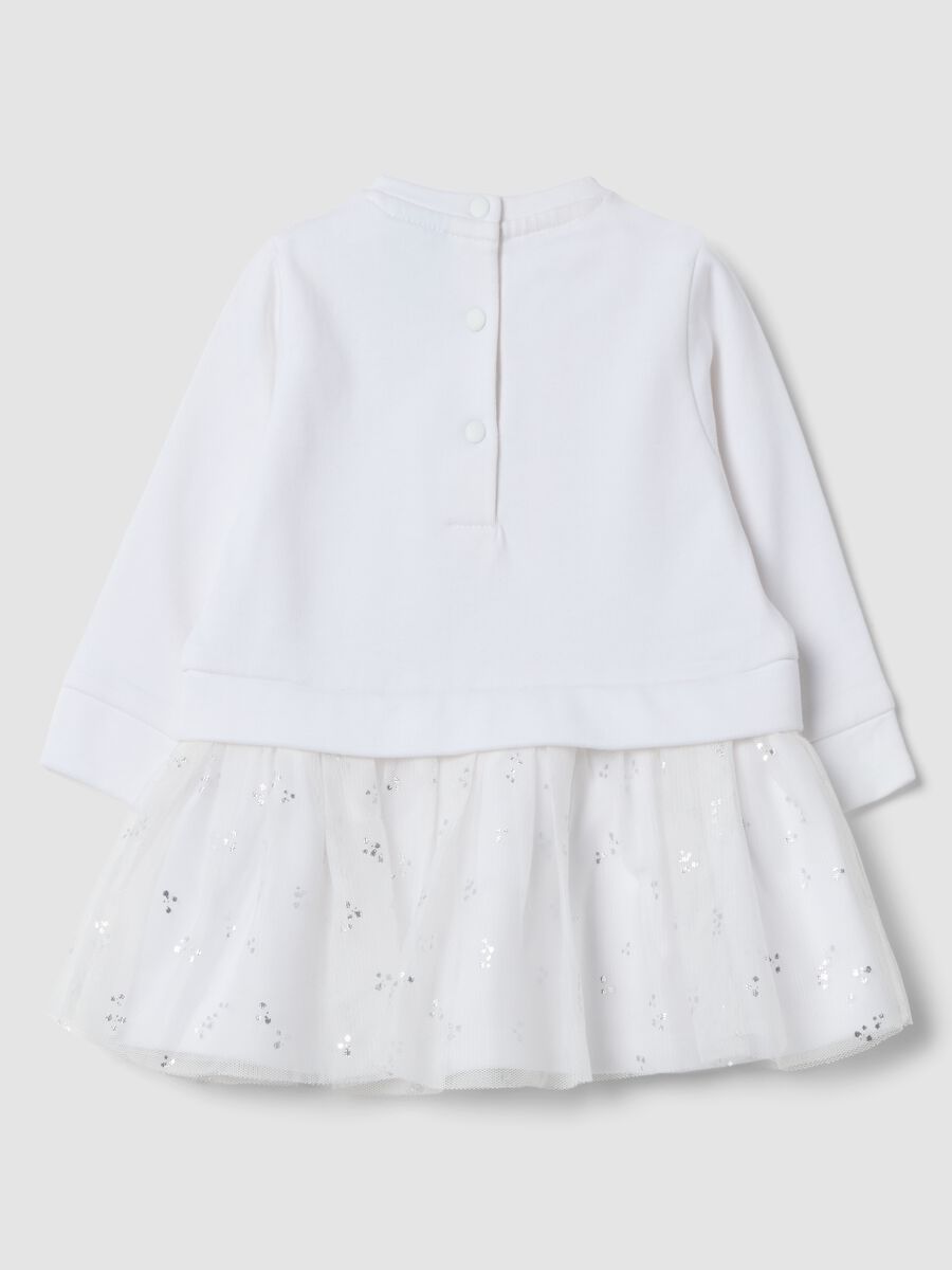 Abito bianco in puro cotone con tulle glitter Minnie & Me_1