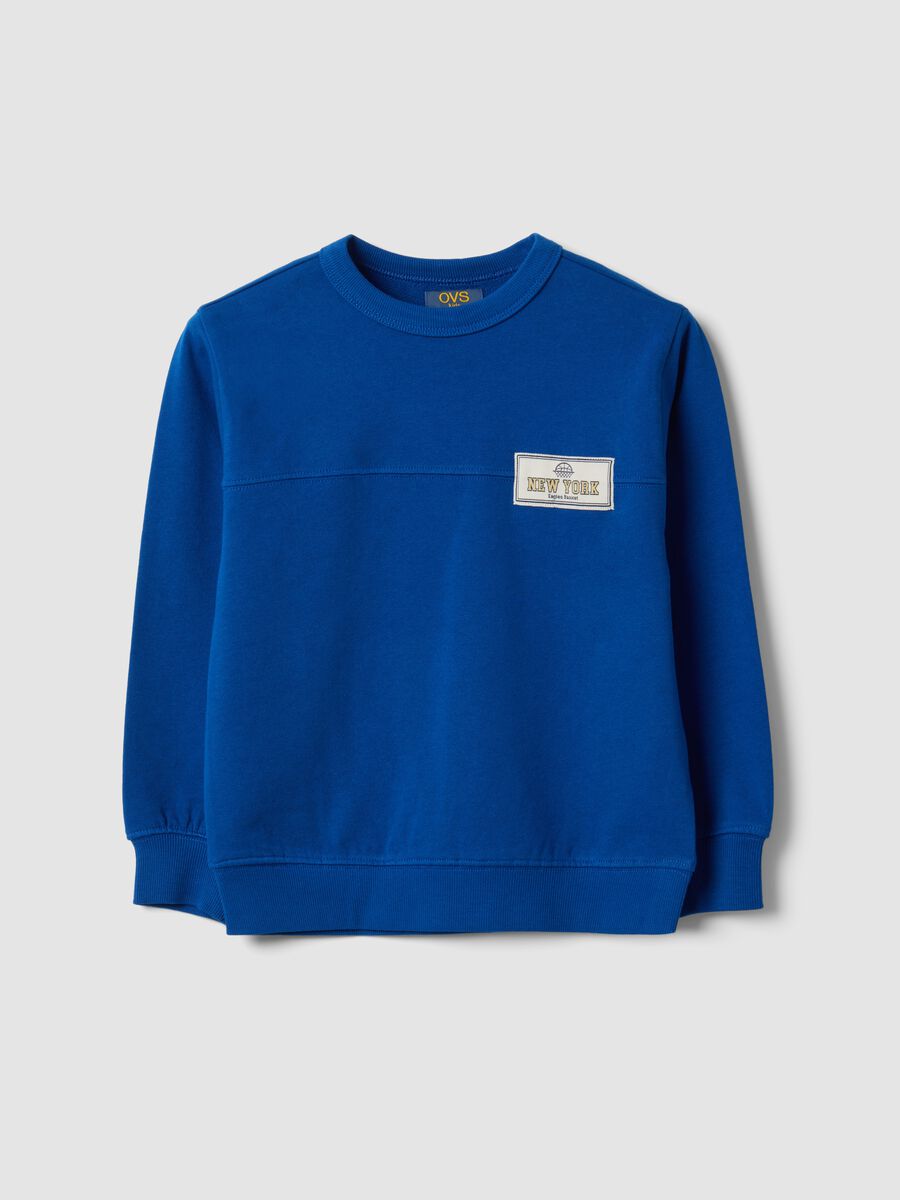 Blue relaxed-fit sweatshirt in 100% organic cotton with print for boys_0