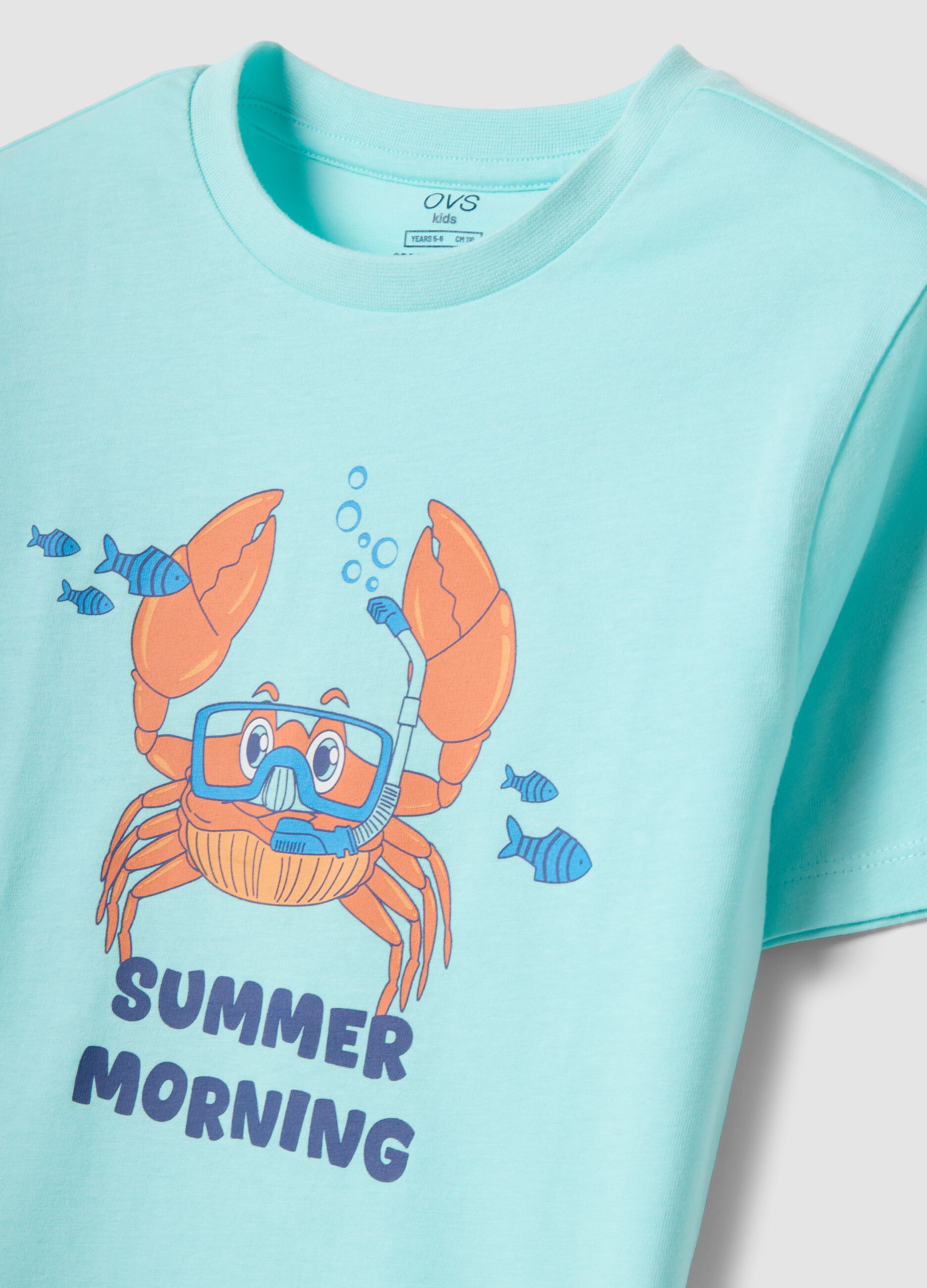 Blue and light-blue pure cotton boys&rsquo; pyjamas with crab print