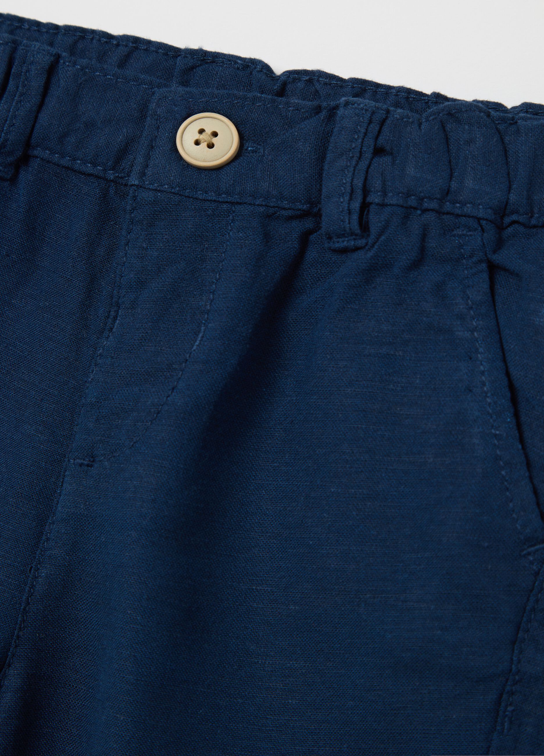 Blue shorts with elastic at the waist