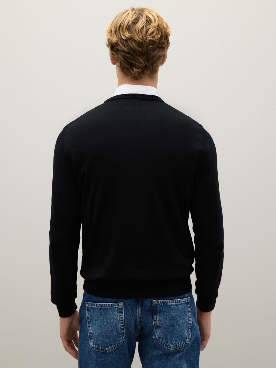 Pure black merino wool jumper regular fit with crew neck_3