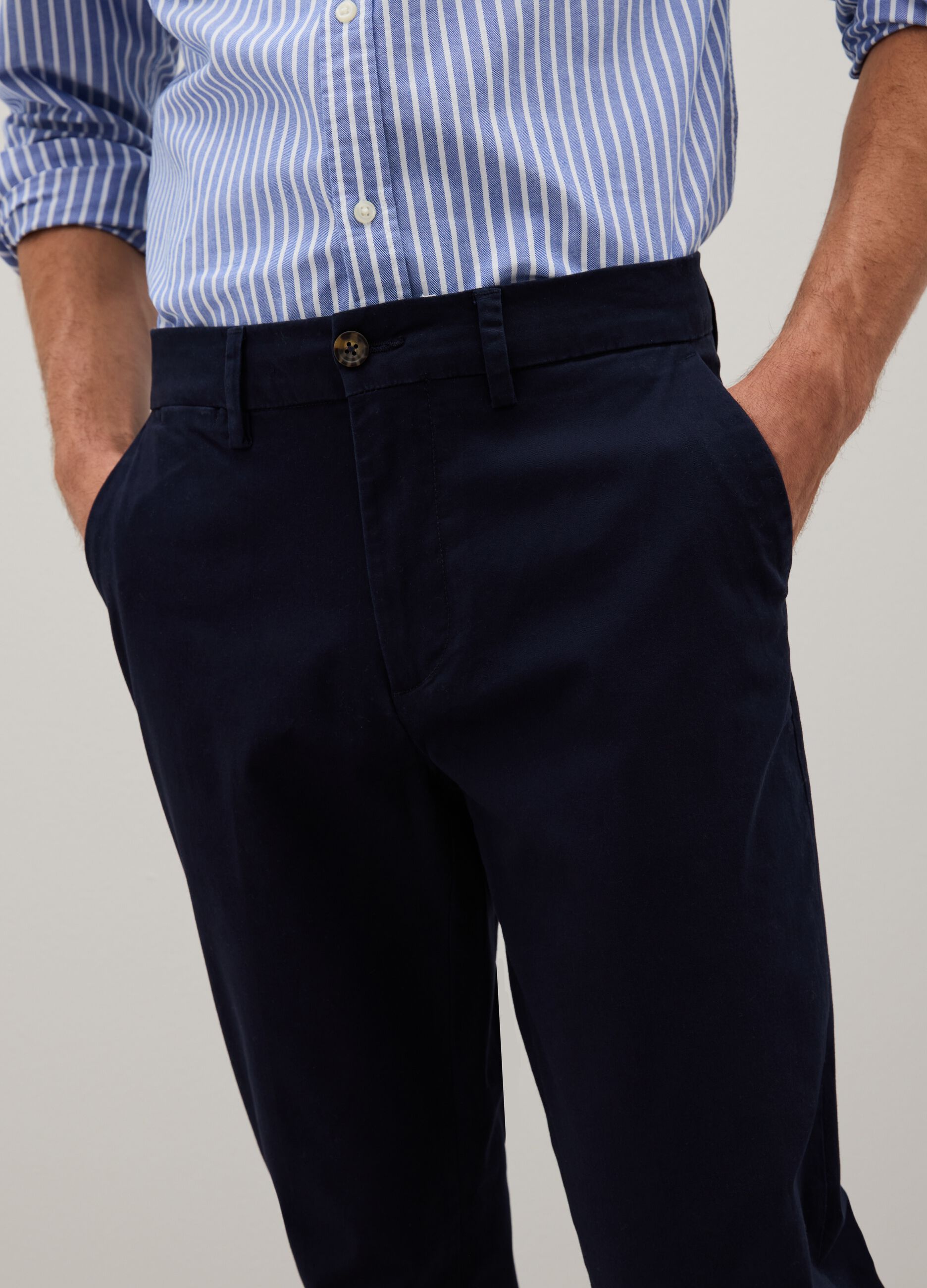 Blue stretch cotton regular fit trousers