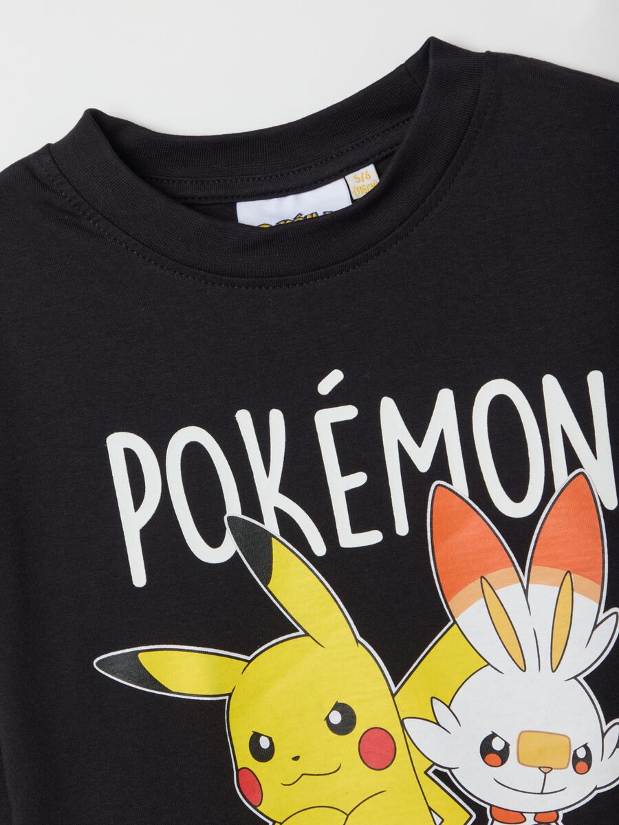 Children's black pure cotton regular fit T-shirt with Pokémon print_2