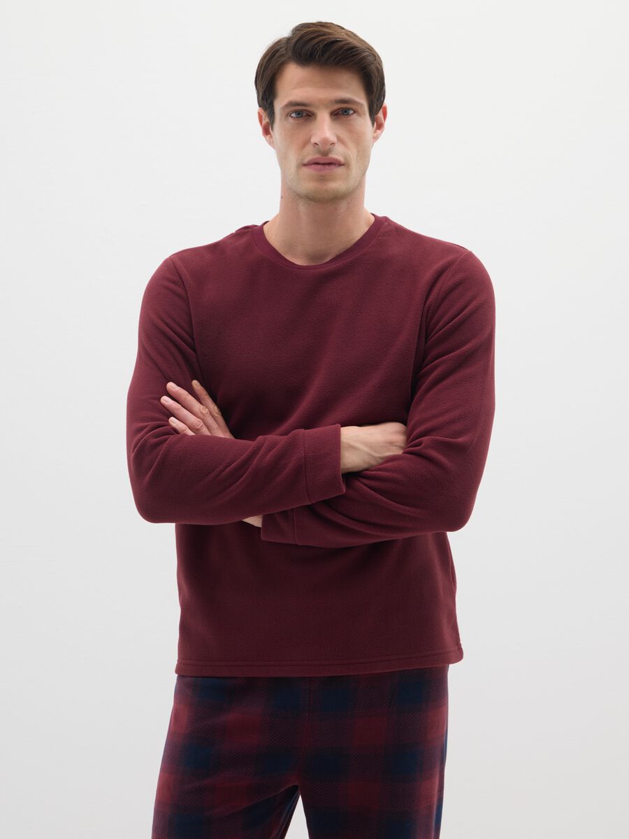 Red plaid fleece regular fit pyjama_1