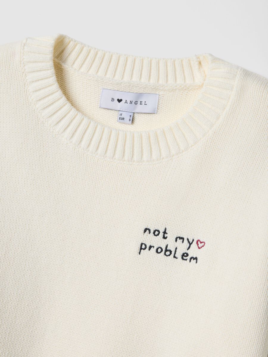 Regular fit white cotton blend pullover_5