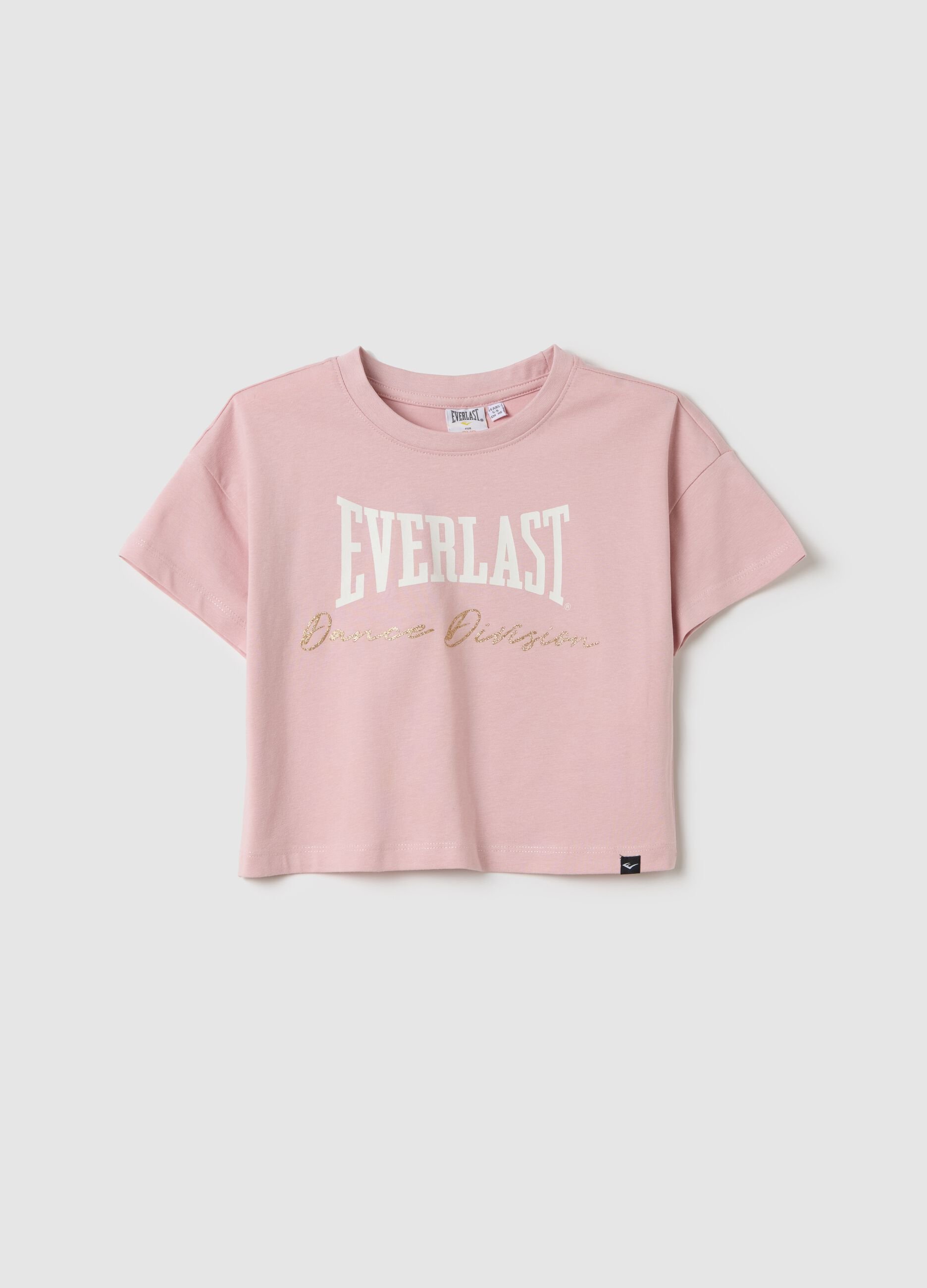 Pink crop T-shirt with logo print and glitter details