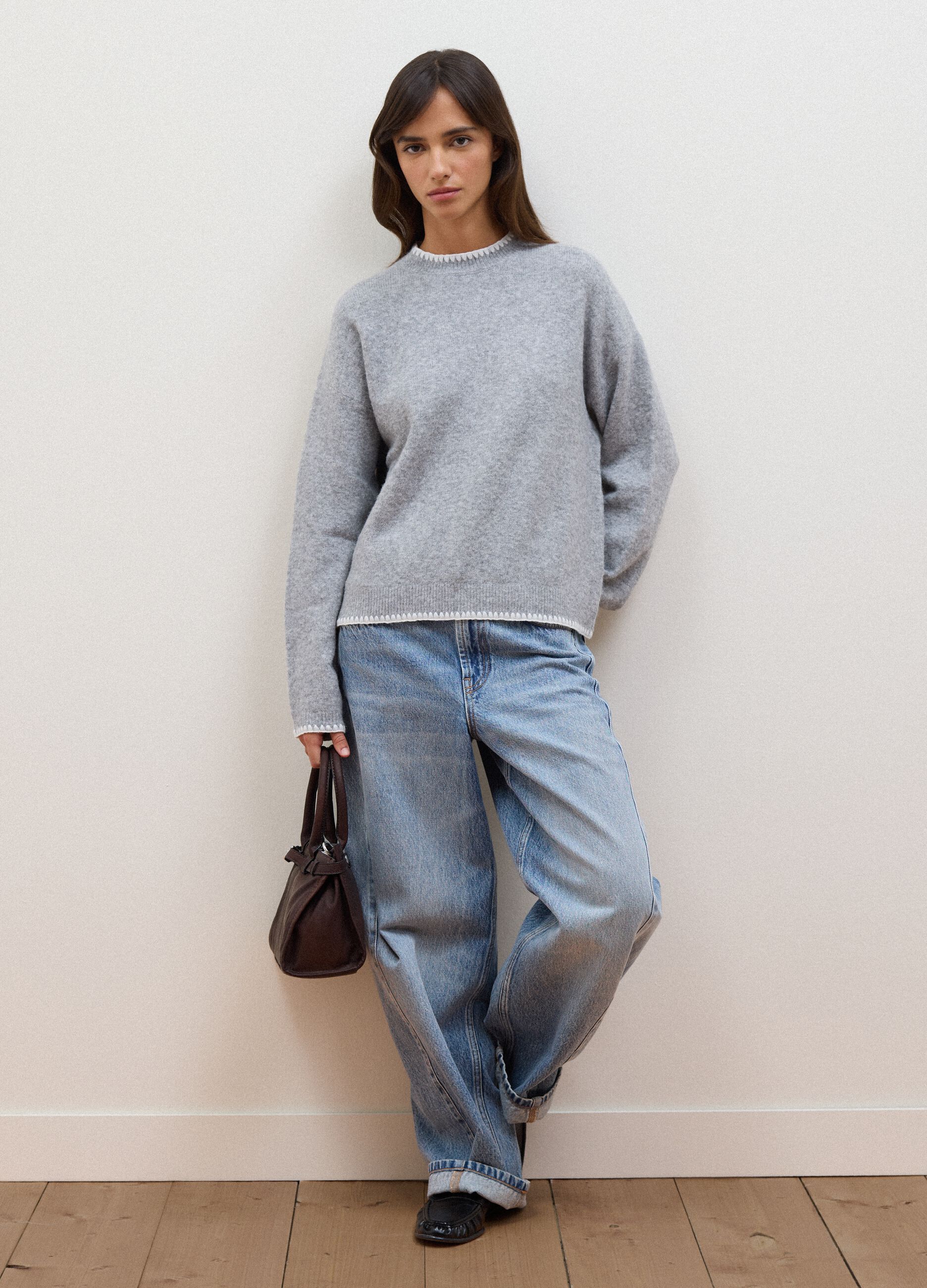 Grey stretch wool oversized jumper