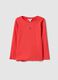 Regular fit red long sleeve cotton blend girl's T-shirt_0