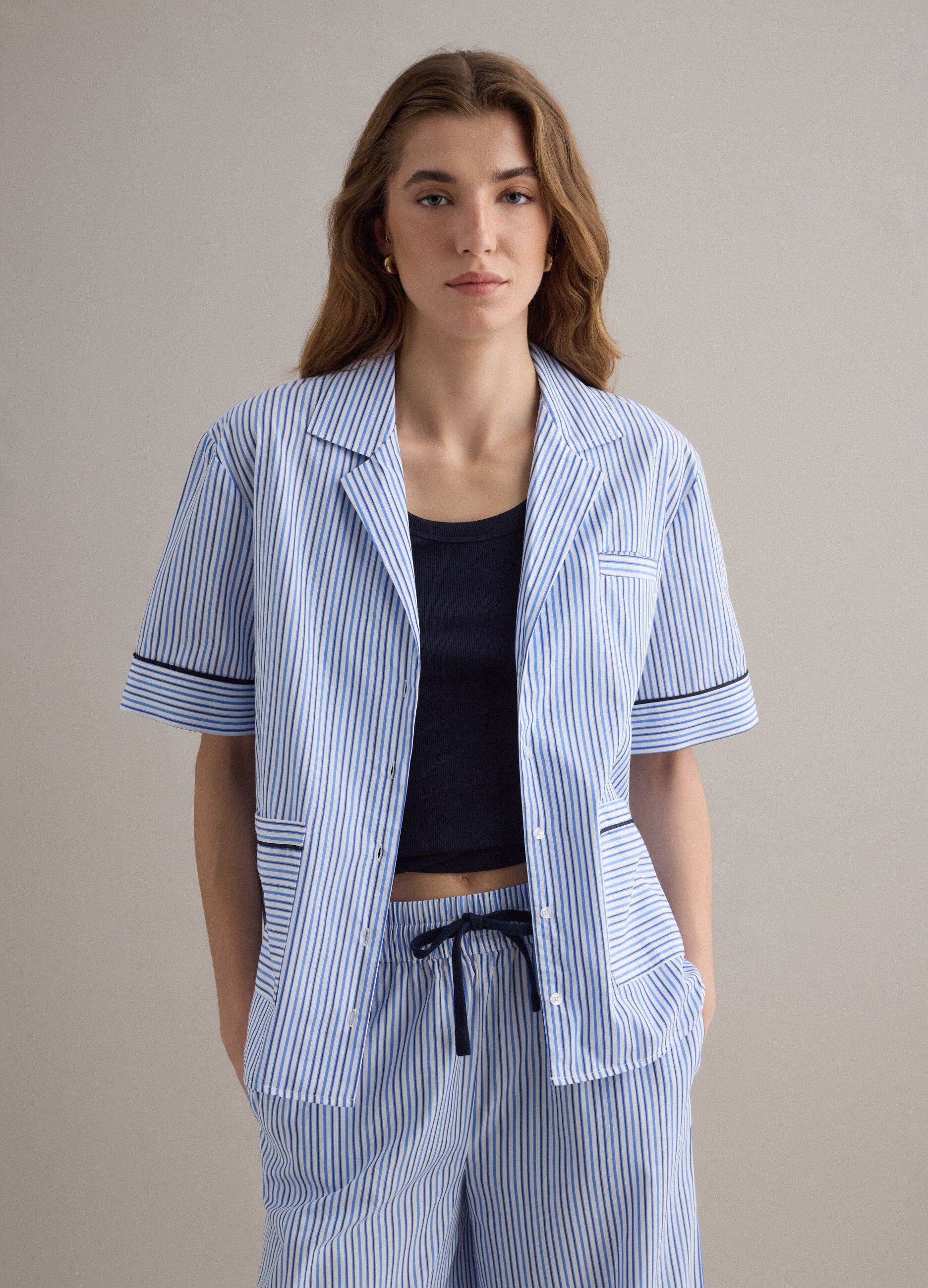 Sky blue striped pure cotton blazer