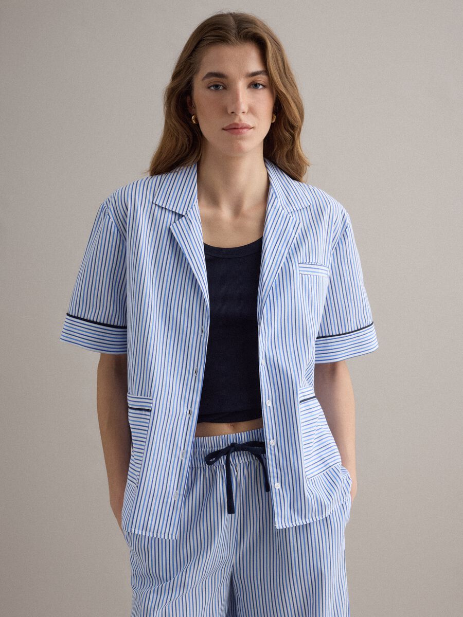 Sky blue striped pure cotton blazer_1