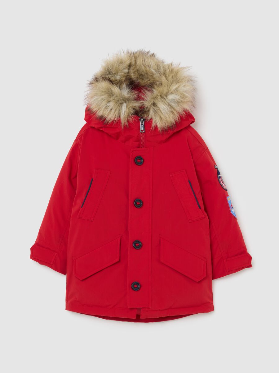 Red padded children's jacket regular fit with hood and zip_4